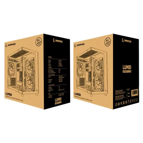 Rampage Számítógépház - LUMID (fekete; ablakos; mATX, alsó táp, 3x120mm A-RGB)