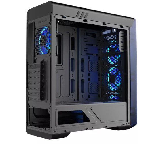 Rampage Számítógépház - Prestige (fekete; ablakos; ATX; alsó táp; 4x120mm LED; 1xUSB3.0 + 2xUSB2.0, I/O; porszűrő)