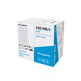   Lanberg Cat.5e U/UTP rézzel bevont (CCA) fali kábel 100m, AWG24, PVC, 100Mhz, Fca, szürke