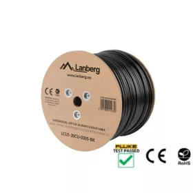   Lanberg Cat.5e U/UTP kültéri réz telepítői kábel, gél réteggel, 305m, AWG24, 100Mhz, Fca, fekete