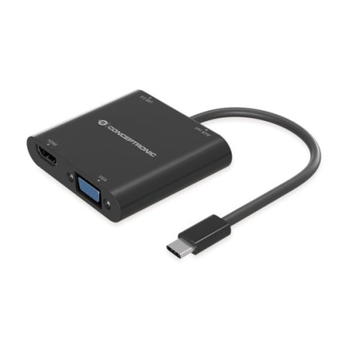 Conceptronic Notebook Dokkoló - DONN09B (USB-C to HDMI+VGA+USB-A+AUX, fekete)