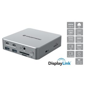   Conceptronic Notebook Dokkoló - DONN25G (USB-C to HDMI/DP/USB-C PD/USB-A/SD/TF/RJ45/Audio)