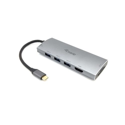 Equip Notebook Dokkoló - 133482 (Bemenet: USB-C, Kimenet: USB-C PD:60W/HDMI/3x USB3.2 Gen1/TF/MicroSD)