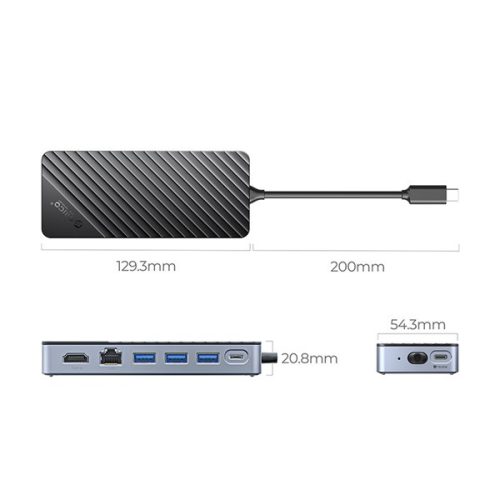 Orico Notebook Dokkoló - OM28PR-G2-BK (Bemenet: USB-C, Kimenet: HDMI/USB-A+C/RJ45/M.2/PD100W, sötétszürke)