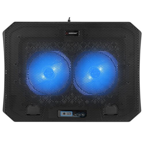 Rampage Notebook Hűtőpad 17"-ig - AD-RC44 SNOW (max 22 dbA, 86,6 m3/h, fém rács; 2x15cm venti, 2xUSB, LCD kijelző)