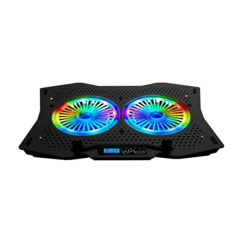 Rampage Notebook Hűtőpad 17"-ig - AD-RC9 TORNADO (20dB; 2*11,5cm venti, 1200rpm, RGB LED) Fekete