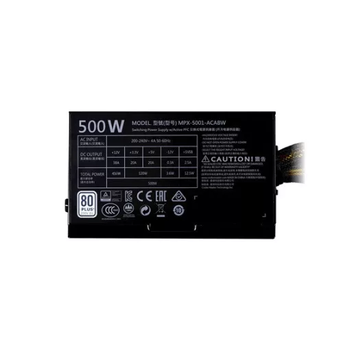 Cooler Master 500W - MasterWatt Lite  - MPE-5001-ACABW-EU - 80+ White - ATX 12V V2.52 -  Fehér Tápegység