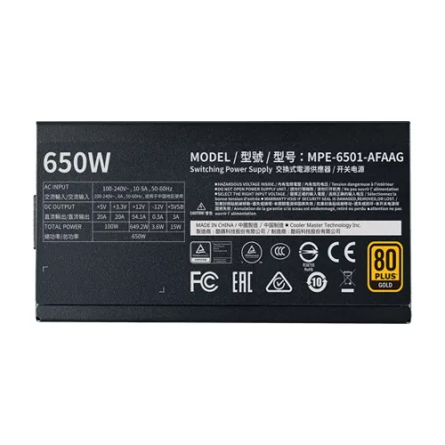 Cooler Master 650W - MWE 650 Gold-v2 - MPE-6501-AFAAG-EU - 80+ Gold  - Moduláris - Fekete Tápegység