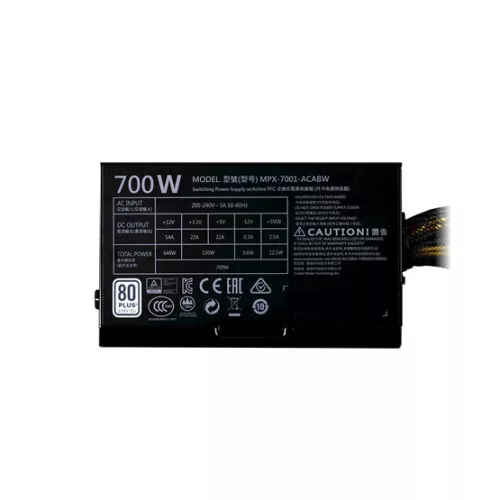 Cooler Master 700W -  MasterWatt Lite MWE White 230v 700 - MPE-7001-ACABW-EU -  80+ White - ATX 12V V2.52 - Fehér Tápegy
