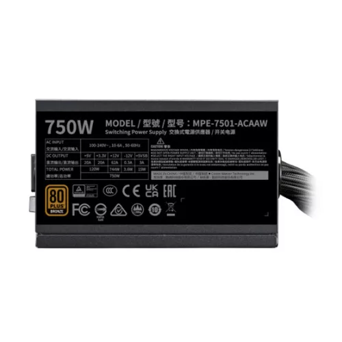 Cooler Master 750W - MWE Bronze 750 V3 - MPE-7501-ACAAW-3BEU - 80+ Bronze ATX3.1 - Fekete Tápegység