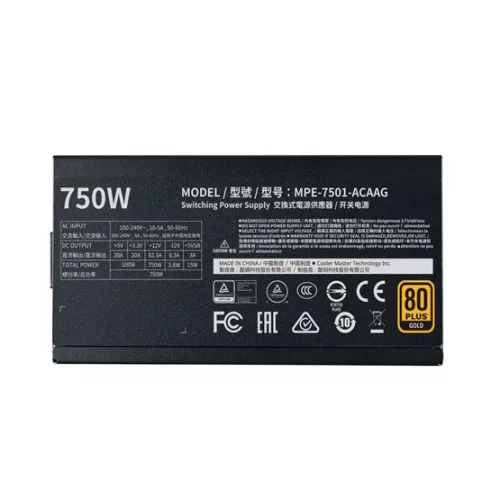 Cooler Master 750W - MWE 750 Gold-v2 - MPE-7501-AFAAG-EU - 80+ Gold - ATX 12V Ver. 2.41 - Moduláris - Fekete Tápegység