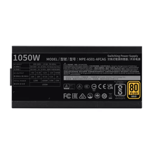 Cooler Master 1050W - MWE Gold 1050 - MPE-A501-AFCAG-3EEU - 80+ Gold ATX 3.1 - V2 Moduláris - fekete tápegység