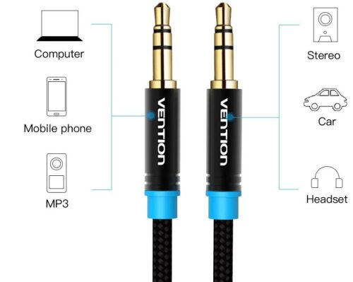 Vention 3.5mm jack/M ->  3.5mm jack/M,  (audio,szövet), 5m, kábel