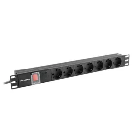   Lanberg PDU-07F-0200-BK 19" 1U 7xSchuko aljzat Schuko csatlakozóvéggel 2m túlfeszültségvédett elosztósor kapcsolóval