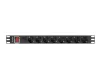Lanberg PDU-08F-0200-BK 19" 1U 8xSchuko aljzat Schuko csatlakozóvéggel 2m fekete elosztósor kapcsolóval