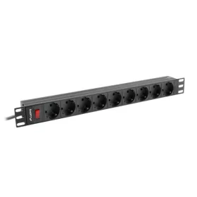   Lanberg PDU-09F-0300-BK 19" 1U 9xSchuko aljzat Uni-Schuko csatlakozóvéggel 3m fekete elosztósor kapcsolóval