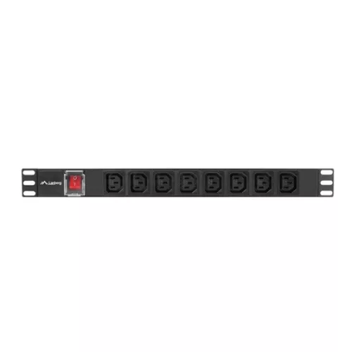 Lanberg 19" PDU/elosztósor 1U 16A 2m 8X IEC C13 aljzat, fekete C20