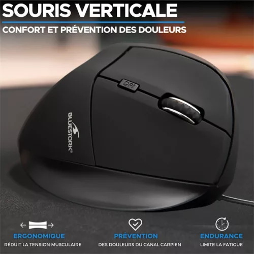 Bluestork Egér - M-W-ERGO (Ergonomic, Rechargeable, 2.4G, 7200 DPI, optikai, fekete)