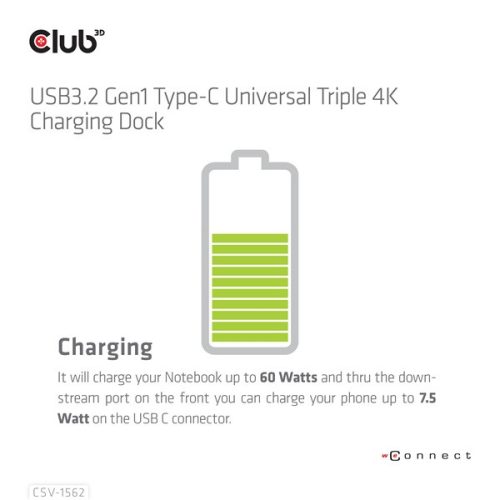 Club 3D Notebook Dokkoló - CSV-1562 (60W, 3.2 USB-C to 3xHDMI, 2x DP, 6x 3.2 USB-A, RJ45. 3,5 Jack)