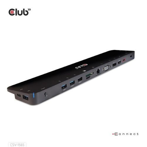 Club 3D Notebook Dokkoló - CSV-1565 (100W, USB-C to 5xUSB-A Gen 1, 2x USB-A 2.0, HDMI, DP,VGA, RJ45, Micro SD, 3,5 Jack)
