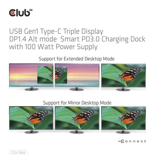 Club 3D Notebook Dokkoló - CSV-1565 (100W, USB-C to 5xUSB-A Gen 1, 2x USB-A 2.0, HDMI, DP,VGA, RJ45, Micro SD, 3,5 Jack)