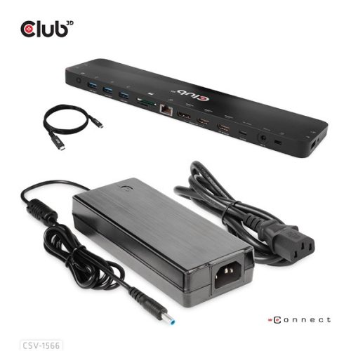 Club 3D Notebook Dokkoló - CSV-1566 (120W, USB-C to 5x USB-A Gen 1, USB-C  Gen 1, 2xHDMI, DP, RJ45, SD.TF. 3,5 Jack, DC)