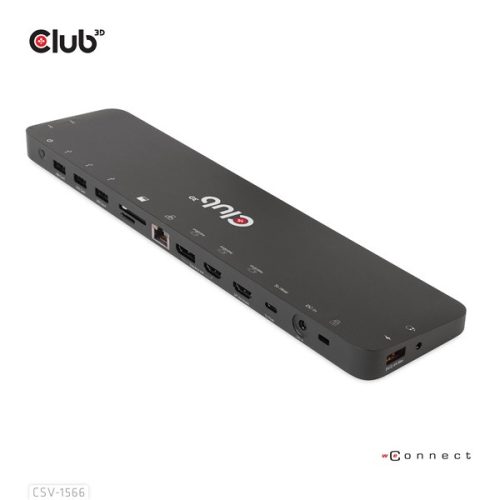 Club 3D Notebook Dokkoló - CSV-1566 (120W, USB-C to 5x USB-A Gen 1, USB-C  Gen 1, 2xHDMI, DP, RJ45, SD.TF. 3,5 Jack, DC)