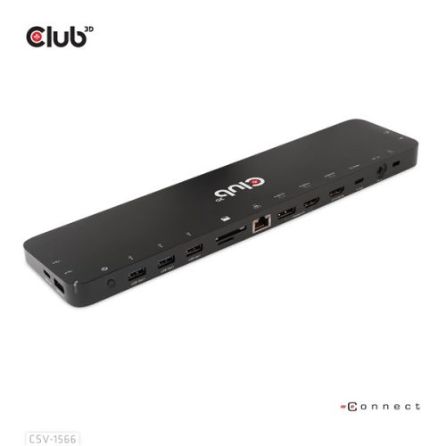 Club 3D Notebook Dokkoló - CSV-1566 (120W, USB-C to 5x USB-A Gen 1, USB-C  Gen 1, 2xHDMI, DP, RJ45, SD.TF. 3,5 Jack, DC)