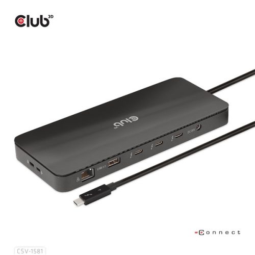 Club 3D Notebook Dokkoló - CSV-1581 (140W, Thunderbolt 4 to 3xThunderbolt 4, 3xUSB-A, SD, TF, RJ45, 3,5 Jack, DC)