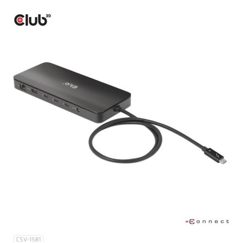 Club 3D Notebook Dokkoló - CSV-1581 (140W, Thunderbolt 4 to 3xThunderbolt 4, 3xUSB-A, SD, TF, RJ45, 3,5 Jack, DC)