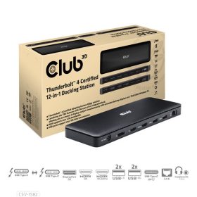   Club 3D Notebook Dokkoló - CSV-1582 (140W, Thunderbolt 4, DP, 2xHDMI, USB-C, 4xUSB-A, SD, TF, RJ45, 3,5 Jack, DC)