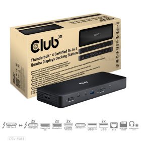   Club 3D Notebook Dokkoló - CSV-1583 (140W, 2xThunderbolt 4, 3xDP, 2xHDMI, USB-C, 3xUSB-A, SD, TF, RJ45, 3,5 Jack, DC)