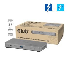   Club 3D Notebook Dokkoló - CSV-2563 (180W,Thunderbolt 5 to 3xUSB-C, USB-A, 1x 8K60Hz, 3x 5K60Hz)