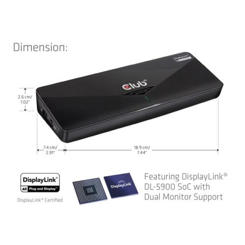 Club 3D Notebook Dokkoló - CSV-3103D (DUAL DISPLAY/4K, 3.2 USB-A to HDMI, DP, DVI-D, 3xUSB-A, RJ45, 3.5 Jack Audio +Mic)