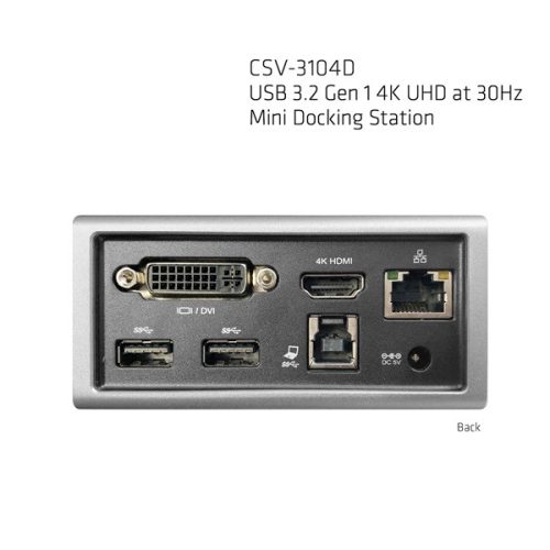 Club 3D Notebook Dokkoló - CSV-3104D (4K UHD, 3.0 USB-A to HDMI, DVI-I, 4xUSB-A, RJ45, 3.5 Jack Audio + Mic)