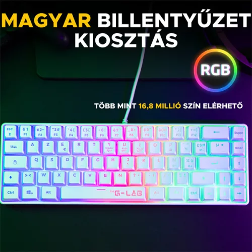 The G-Lab Gamer Billentyűzet - Keyz Hydrogen W/HU (RGB LED, TKL, USB, Fehér, Magyar)