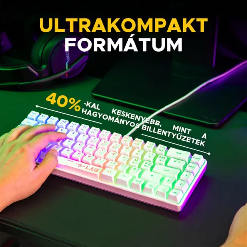 The G-Lab Gamer Billentyűzet - Keyz Hydrogen W/HU (RGB LED, TKL, USB, Fehér, Magyar)