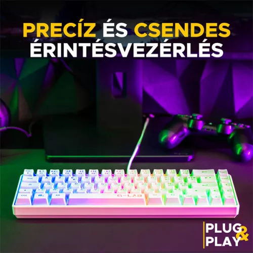 The G-Lab Gamer Billentyűzet - Keyz Hydrogen W/HU (RGB LED, TKL, USB, Fehér, Magyar)
