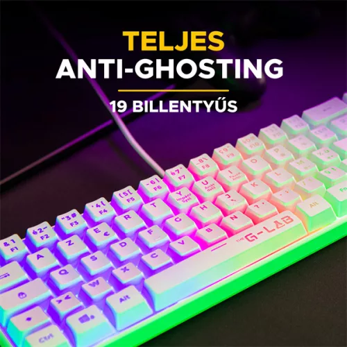 The G-Lab Gamer Billentyűzet - Keyz Hydrogen W/HU (RGB LED, TKL, USB, Fehér, Magyar)