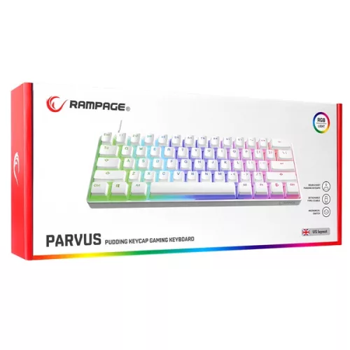 Rampage Billentyűzet - KB-R135 PARVUS US (Type-C, Vezetékes, Mechanikus, Red switch, angol, fehér, RGB LED)