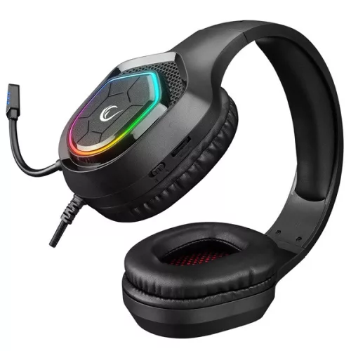 Rampage Fejhallgató - RM-K90 VECTOR (mikrofon, USB, 3,5 Jack, hangerőszabályzó, nagy-párnás, fekete)