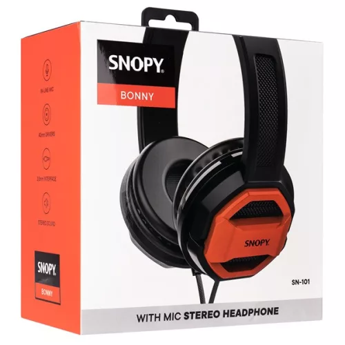 Snopy Fejhallgató - SN-101 BONNY Red (stereo, mikrofon, 3.5mm jack, 1m kábel, fekete-piros)