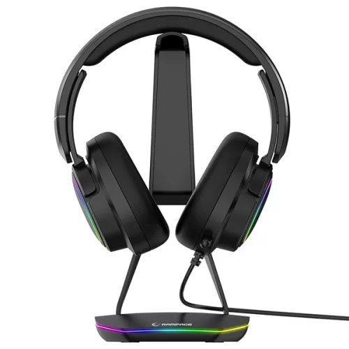 Rampage Fejhallgató Állvány TOWER T14 Fekete, Műanyag, USB HUB, RGB