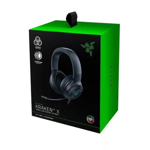 Razer Fejhallgató - Kraken V3 X (USB, mikrofon, hangerőszabályzó, 1,8m kábel, fekete)