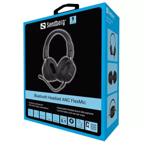 Sandberg 126-36 ANC FlexMic Wireless Headset - Fekete