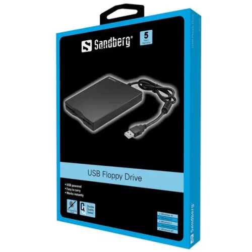 Sandberg FDD Külső - USB Floppy Mini Olvasó (Retail; USB; USB tápellátás; 3,5" 1.44 lemezhez; fekete)