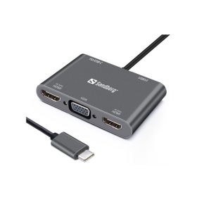   Sandberg Notebook Dokkoló - USB-C Dock (USB-C bemenet; 2xHDMI+USB-A3.0+1xVGA kimenet)