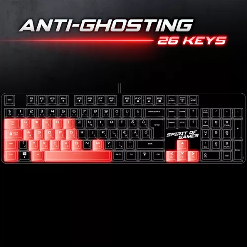 Spirit of Gamer XPERT K250 Mechanikus Gamer billentyűzet - HU, RED switch, Színes, Mechanikus, Normál, anti ghosting, vezetékes