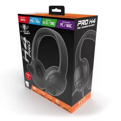 Spirit of Gamer Fejhallgató PRO-H4 Black MultiPlatform, Mikrofon, 3.5mm Jack, Hangerőszabályzó, Fekete