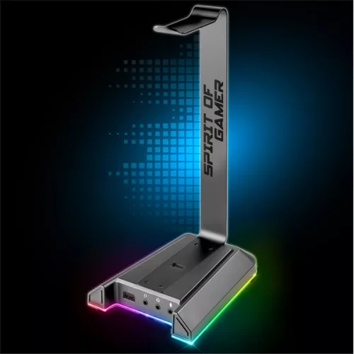 Spirit of Gamer Fejhallgató Állvány SENTINEL 7.1 3,5mm Jack + 2xUSB2.0, Kábelvezetés, 7.1 Hangkártya, 1,8m Kábel